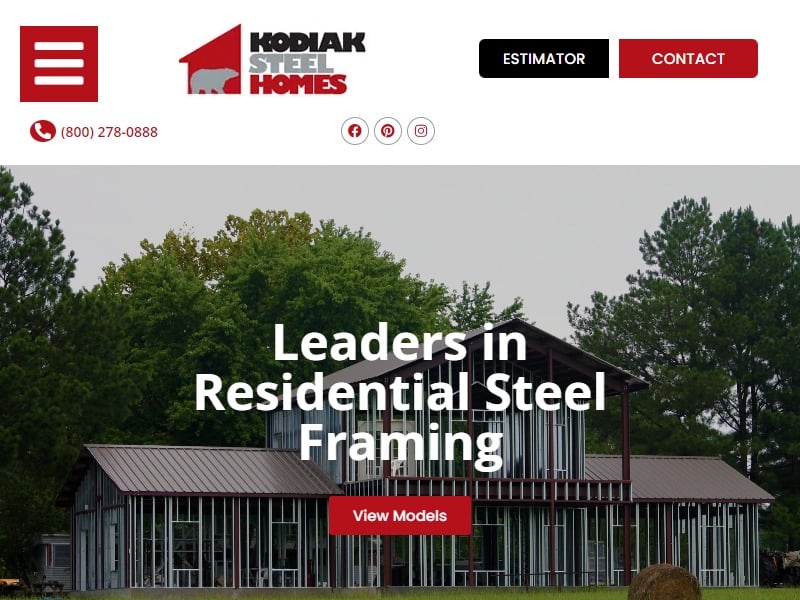 A screen shot of the Kodiak Steel Homes website.