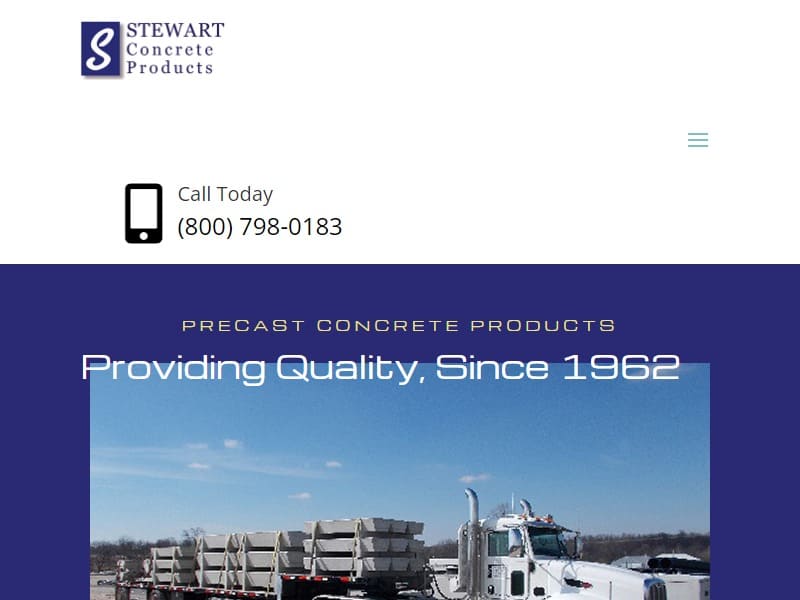 A screenshot of the Stewart Concrete Products website.