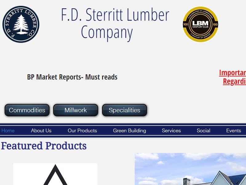 A screenshot of the F.D. Sterritt Lumber Company website.