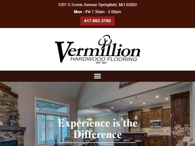 A screenshot of the Vermillion Hardwood Flooring website.