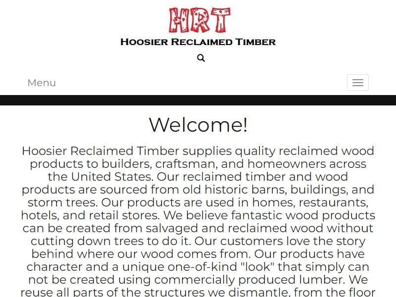 A screenshot of the Hoosier Reclaimed Timber website.