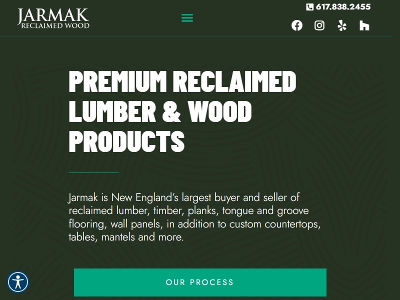 A screenshot of the Jarmak Reclaimed Wood website.