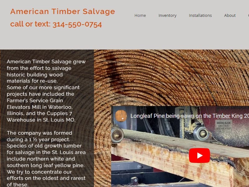 A screenshot of the American Timber Salvage website.