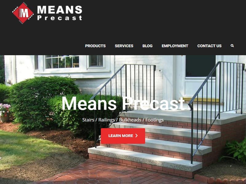 A screenshot of the Means Precast website.