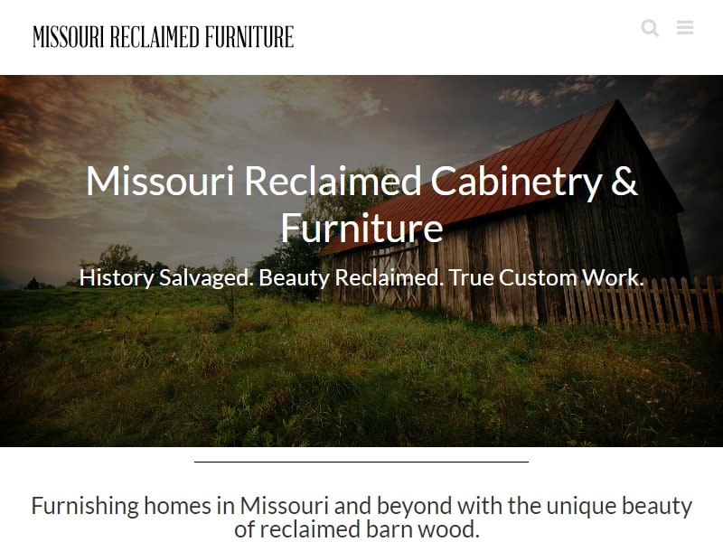 A screenshot of the Missouri Reclaimed Furniture website.