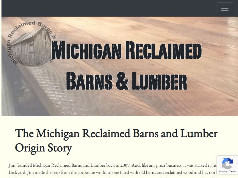 A screenshot of the Michigan Reclaimed Barns website.