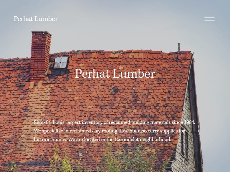 A screenshot of the Perhat Lumber website.