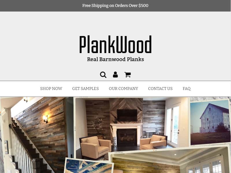 A screenshot of the PlankWood website.