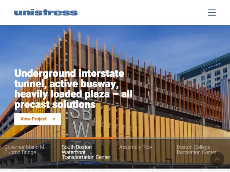 A screenshot of the Unistress Corp. website.