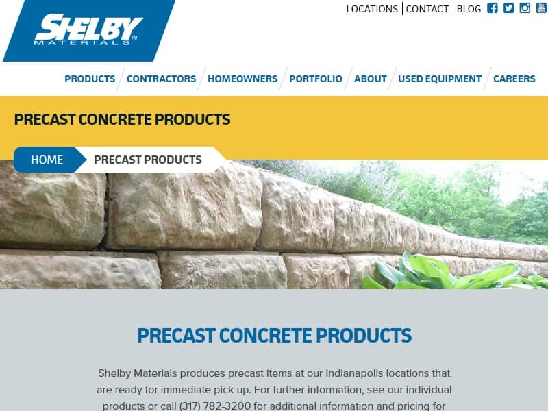 A screenshot of the Shelby Materials website.