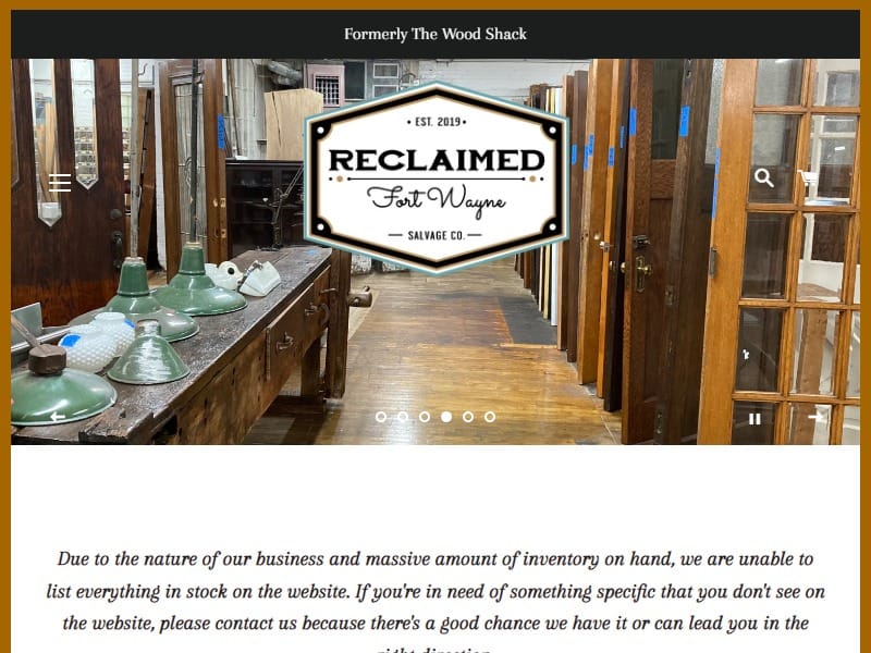 A screenshot of the Reclaimed Fort Wayne website.