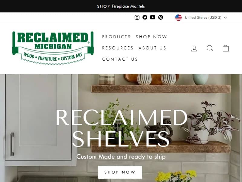 A screenshot of the Reclaimed Michigan website.