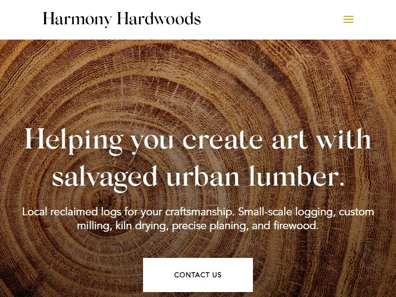 A screenshot of the Harmony Hardwoods website.