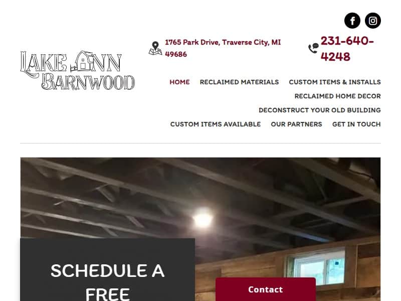 A screenshot of the Lake Ann Barnwood website.