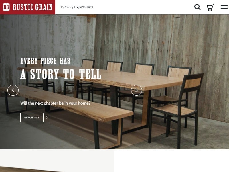 A screenshot of the Rustic Grain website.