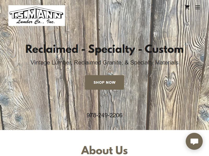 A screenshot of the T.S. Mann Lumber Company website.