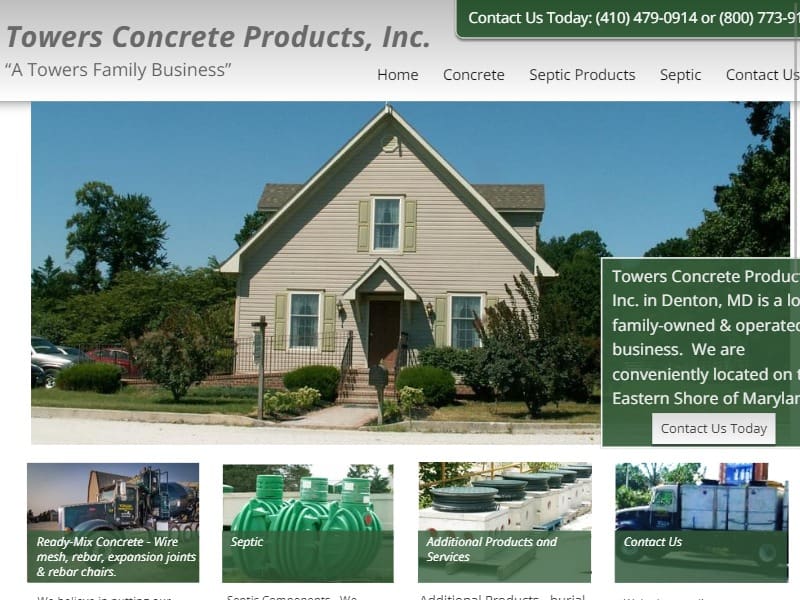 A screenshot of the Towers Concrete Products, Inc. website.