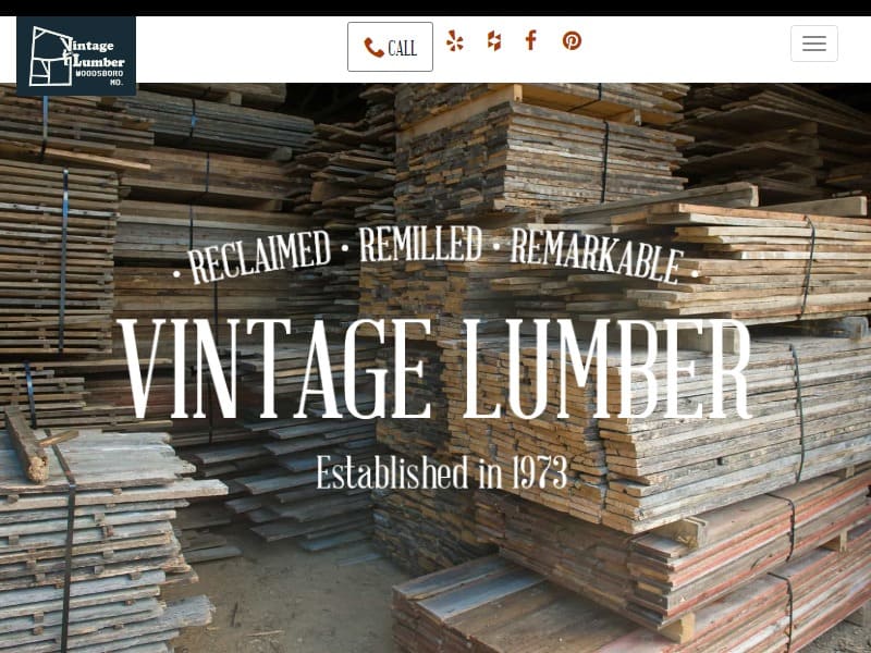 A screenshot of the Vintage Lumber website.