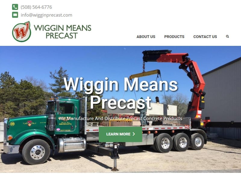 A screenshot of the Wiggin Means Precast website.