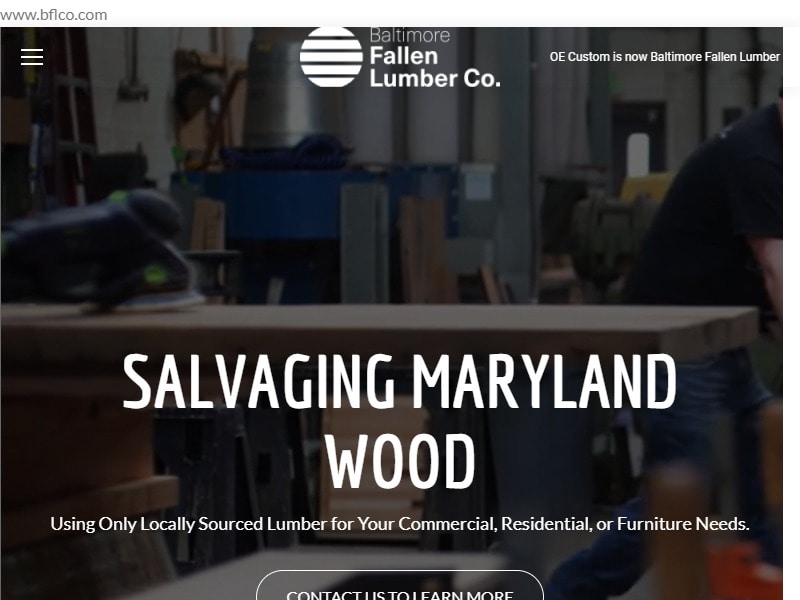 A screenshot of the Baltimore Fallen Lumber Company website.