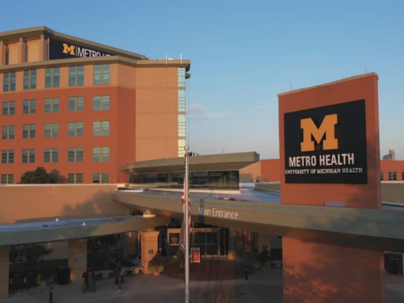 A photograph of the Wyoming Metro Health Hospital in Michigan.