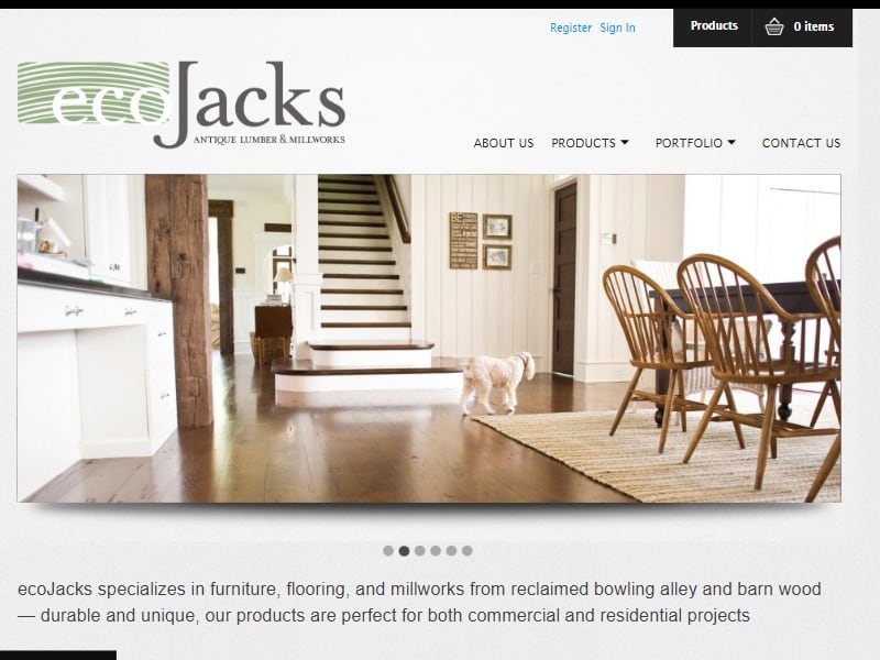 A screenshot of the EcoJacks Antique Lumber & Millworks website.