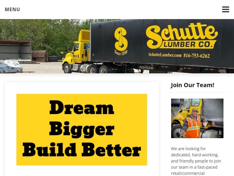 A screenshot of the Schutte Lumber Company website.