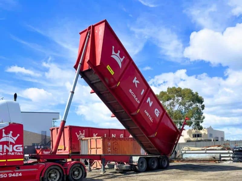 A photograph of one of King Scrap Metals' trucks with a hydraulic tipping mechanism in Australia.