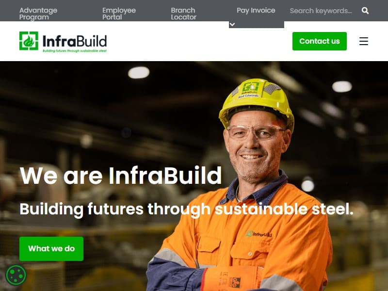 A screenshot of the InfraBuild, Australia website.