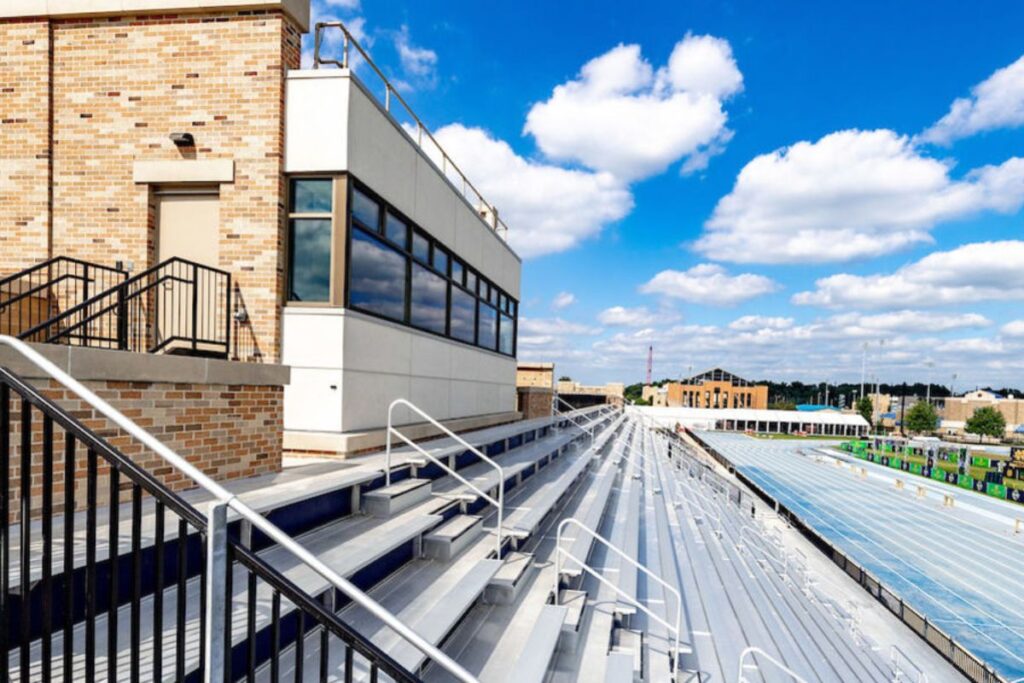 A photograph of the Harris Family Track and Field Stadium.