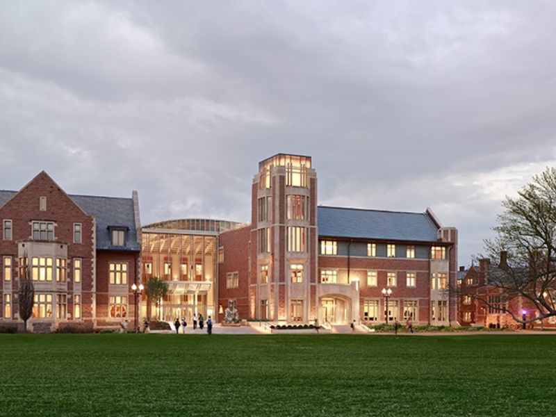 A photograph of Knight Hall and Bauer Hall.