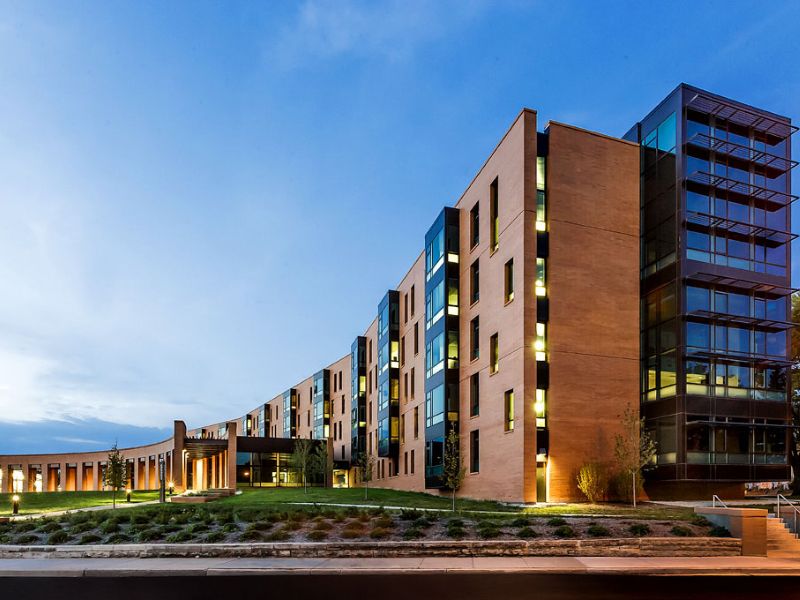 A photograph of Horizon Village Residence Hall.